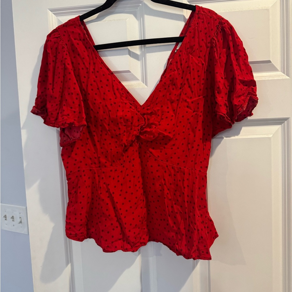 A New Day Red Ruffled Tie Front Blouse